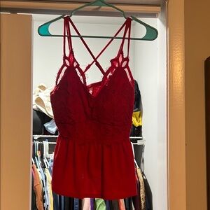 No Boundaries Red Lace Strappy Blouse